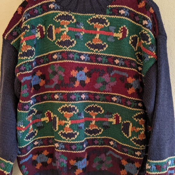 South Wool hand knitted artsy wool chunky sweater from Uruguay medium vintage - Picture 2 of 7